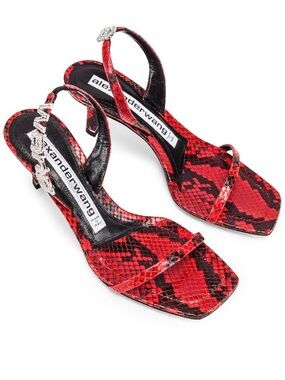 Alexander Wang Red and Black Python-Print Slingback Heels